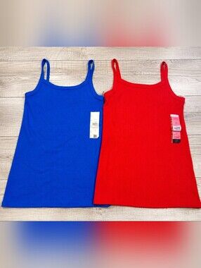 No Boundaries Blue & Red Ribbed Tank Tops